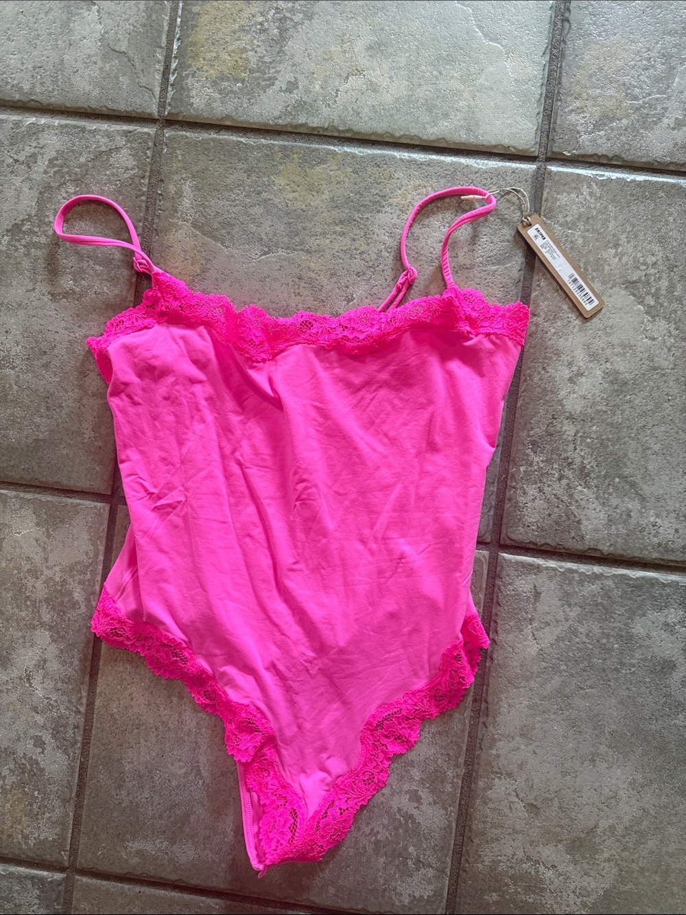 SKIMS Taffy Multi Lace Cami Bodysuit in Bright Pink